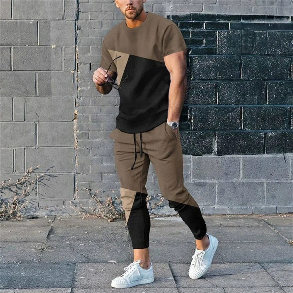 

2023 Short Sleeves T-Shirt+Long Pants Print Casual Suits Mens Clothes New Arrival Trousers Tracksuit 2 Piece Sets Oversized Set
