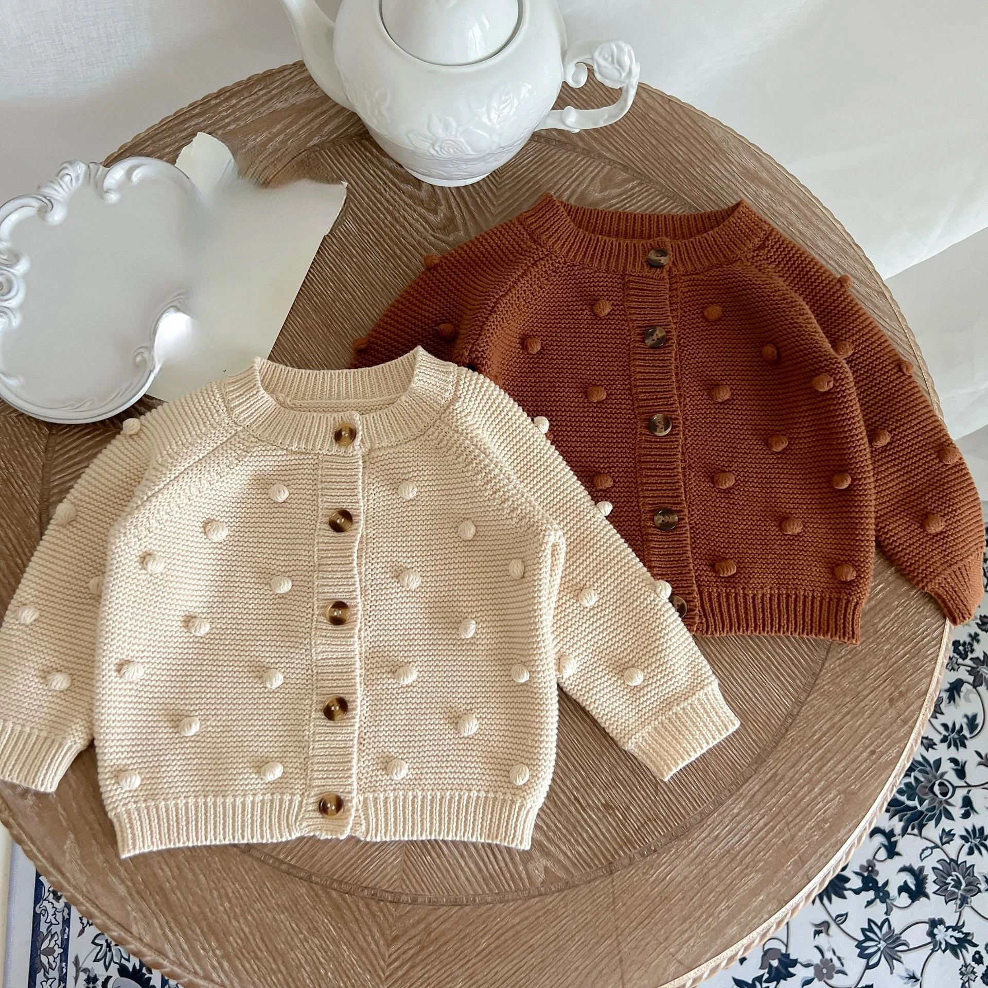 

2023 Spring Autumn Kids Baby Girls Full Sleeve Single Breated Top Outwear Toddler Children Knitting Clothes Sweater