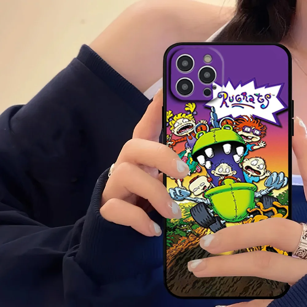 Cartoon R-Rugrats Funny Phone Case For iPhone 16 11 12 13 14 15 Pro Max Plus Black Soft Shell