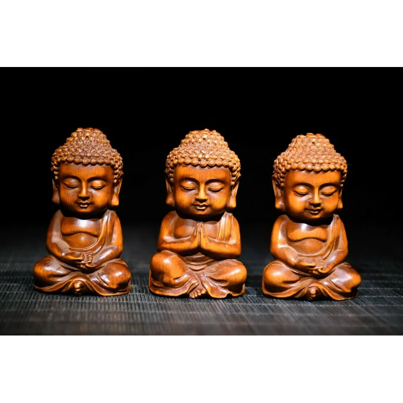 Chinese Exquisite and Natural Boxwood Handcraft 3 Small Buddha Statue