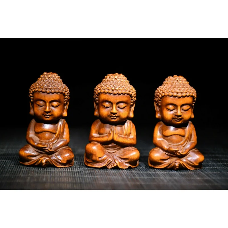 

Chinese Exquisite and Natural Boxwood Handcraft 3 Small Buddha Statue