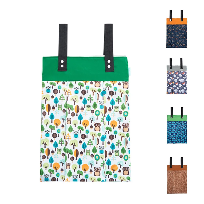 

Newborn Waterproof Reusable Wets Bag Printed Nappy Bags PUL Travel 40*55cm Infant Dry Wet Separated Children Diaper Bags