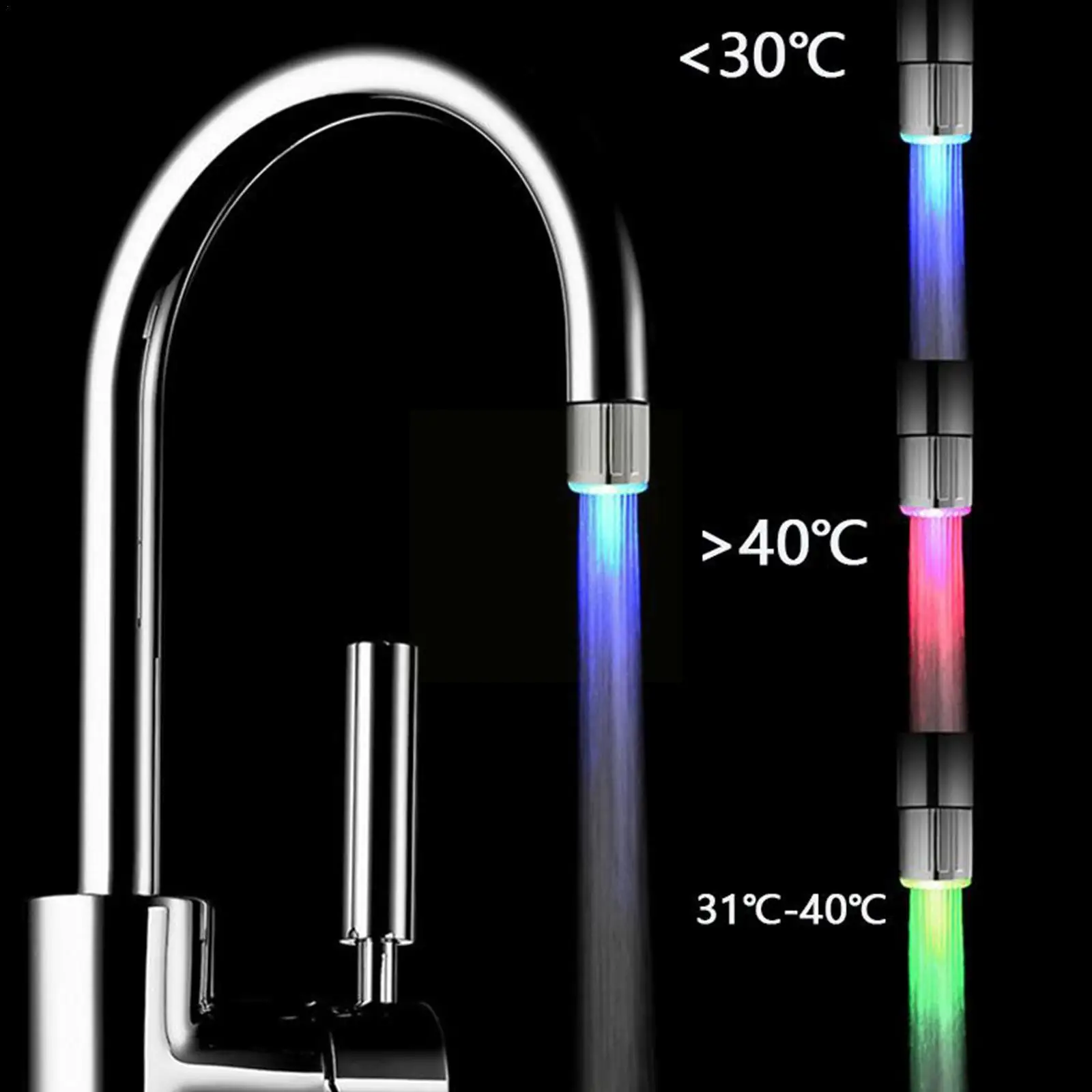 

7 Color Led Water Faucet Stream Light Kitchen Bathroom Controlled Faucet Shower Nozzle Temperature Tap Tap Tricolor C2m6