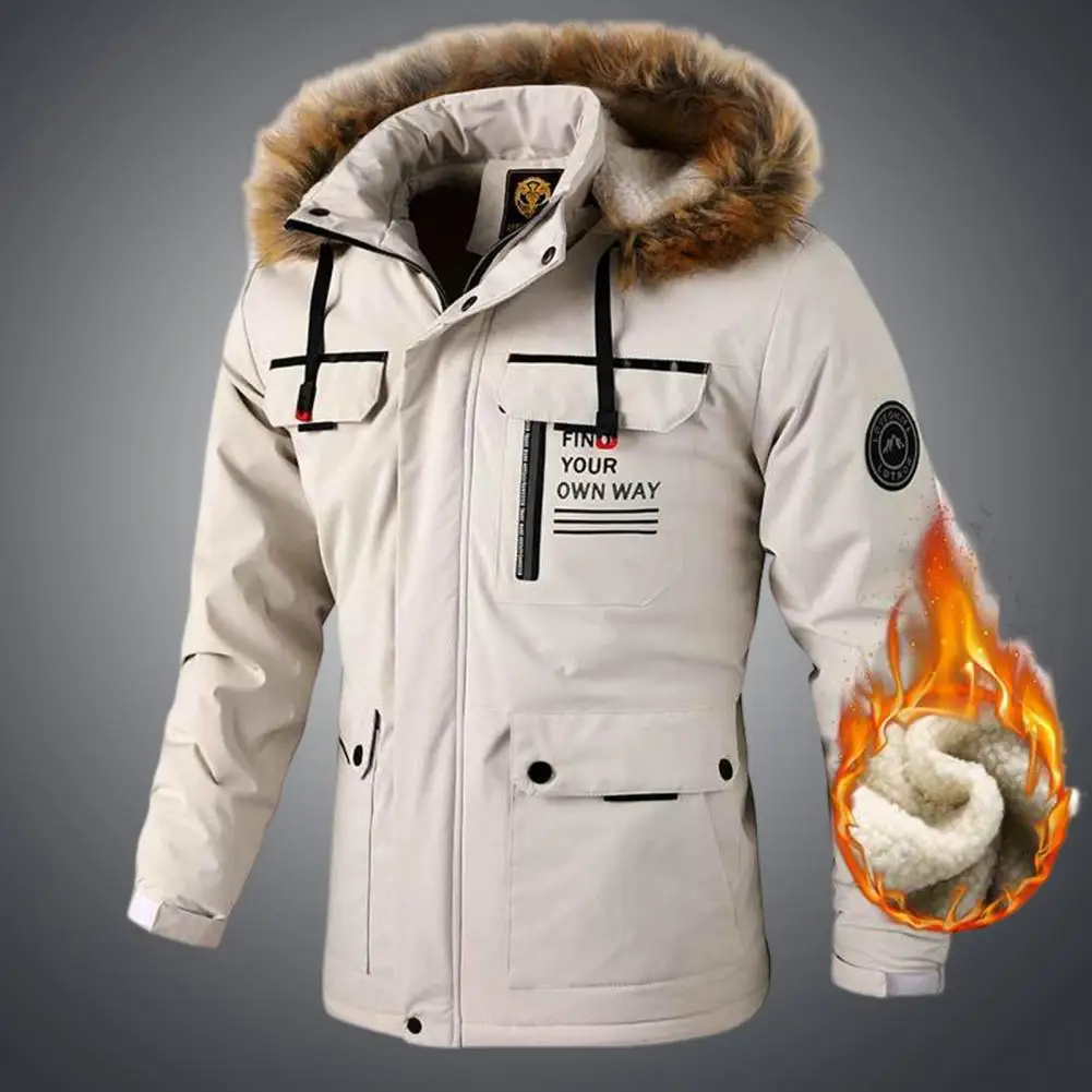 

Fashion Men Casual Windbreaker Jacket Hooded Jacket Man Waterproof Outdoor Soft Shell Winter Coat Clothing Warm Fleece Thick