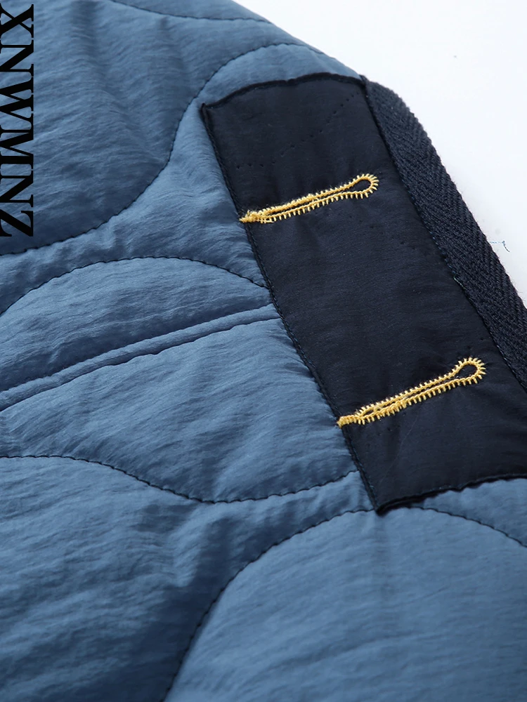 XNWMNZ Women Fashion Autumn Winter Patch Pockets Padded Jacket Coat Vintage Long Sleeve Button Female Outerwear Chic Tops