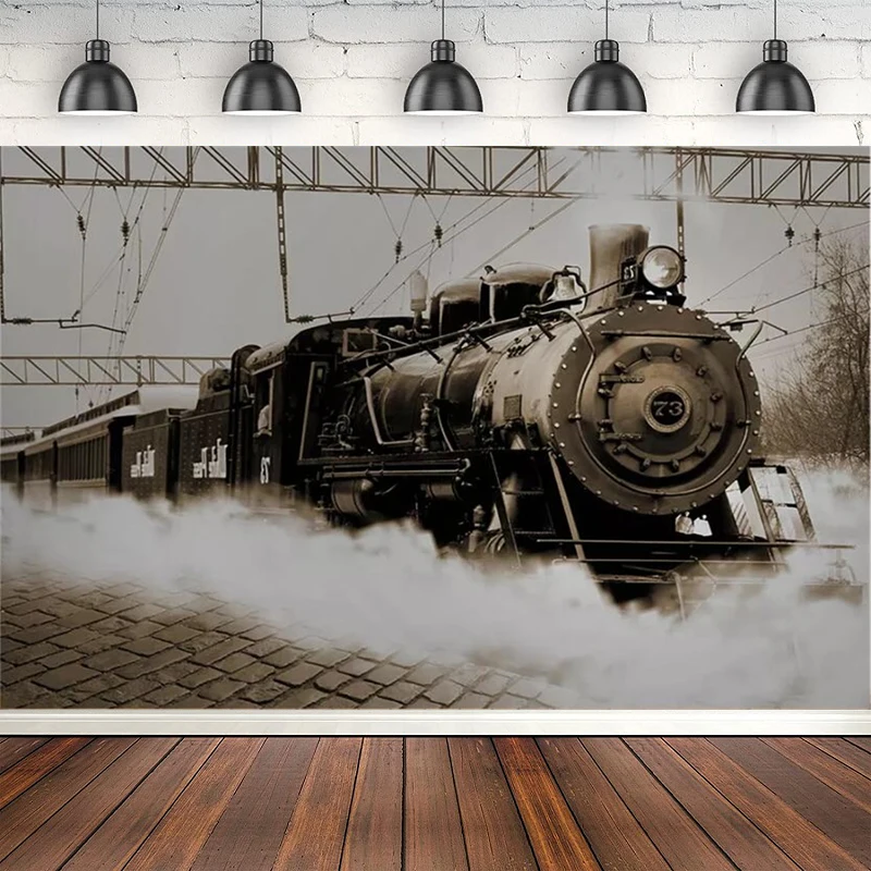 

Vintage Train Adult Birthday Art Photography Backdrops Newborn Baby Kids Photography Background Poster For Photo Studio Banner