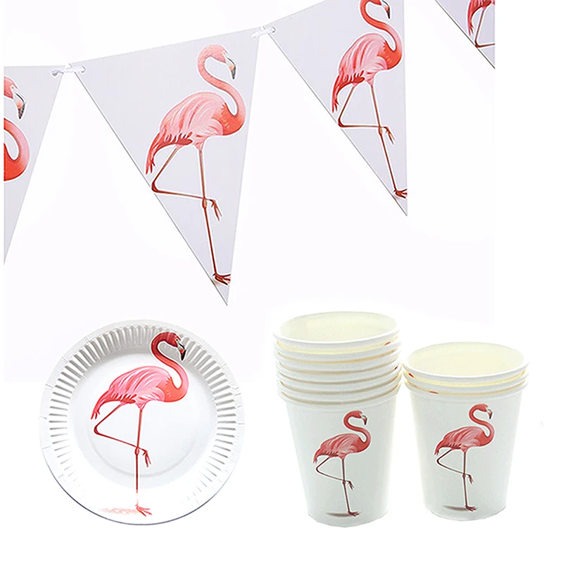 NEW Flamingo theme party paper cup/plate/napkin/banner/candy box wedding birthday party decoration Disposable tableware supplies