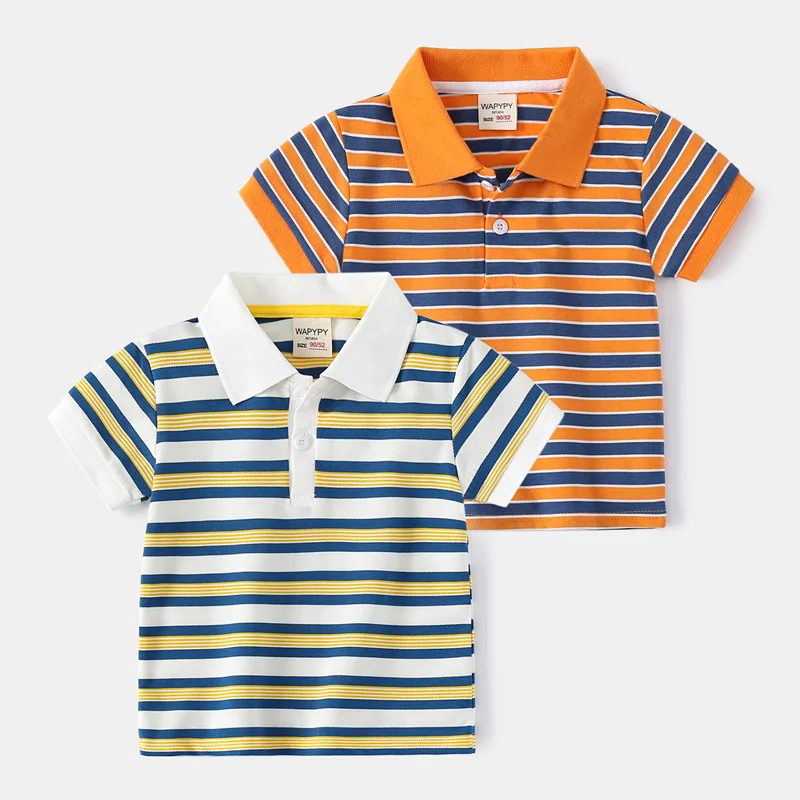 

2022 New Boys Striped Polo Shirt Summer Kids Clothes Short Sleeve Children Tops Turn-down Collar Shirts For 2-6 Years Old