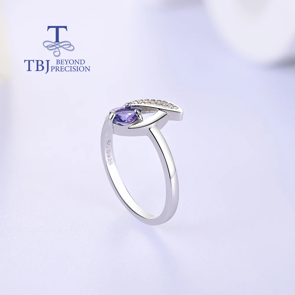 Красивое дизайнерское кольцо из натурального синего танзанита серебро 925 пробы