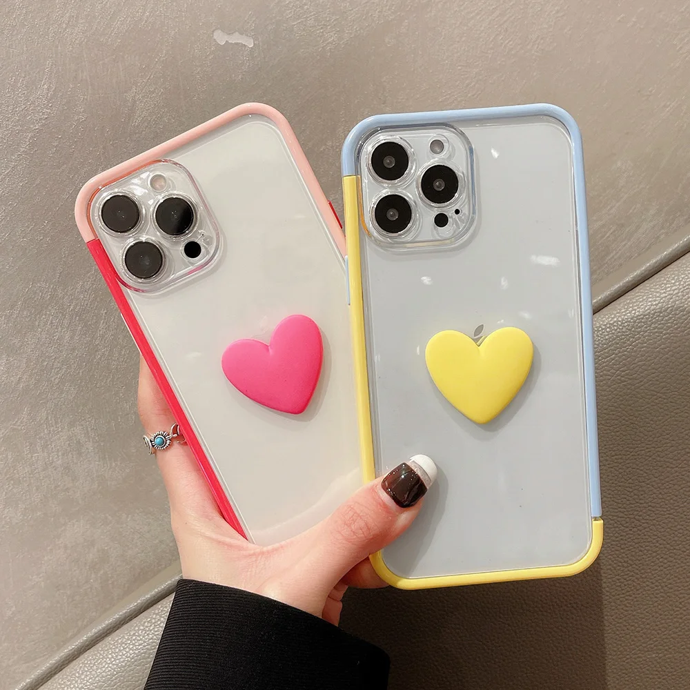 

Phone Case For iPhone 11 Pro Max Cases Love Heart Funda Carcasa iPhone 13 Pro 12 Pro 13 Pro Max XR X XS Max Candy Colors Covers