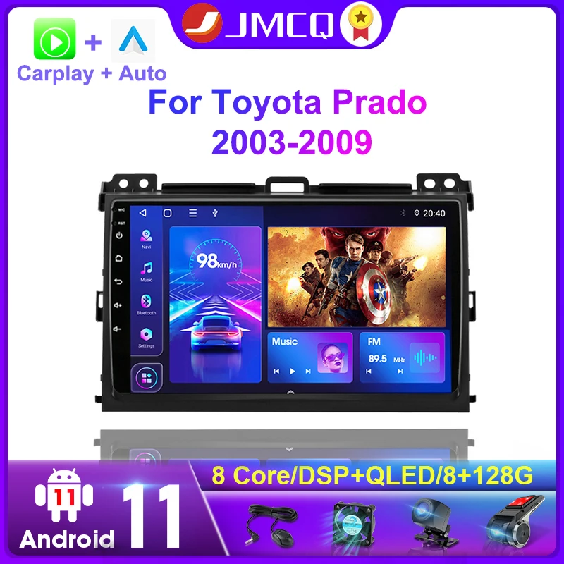 Автомагнитола JMCQ 2 Din Android 11 мультимедийный видеоплеер для Toyota LAND CRUISER Prado 120 2003-2009