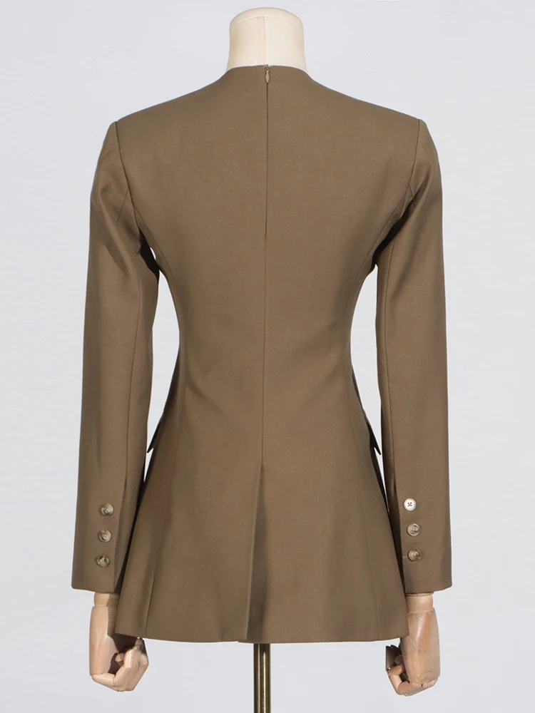 Женский ажурный блейзер с круглым вырезом туника карманами