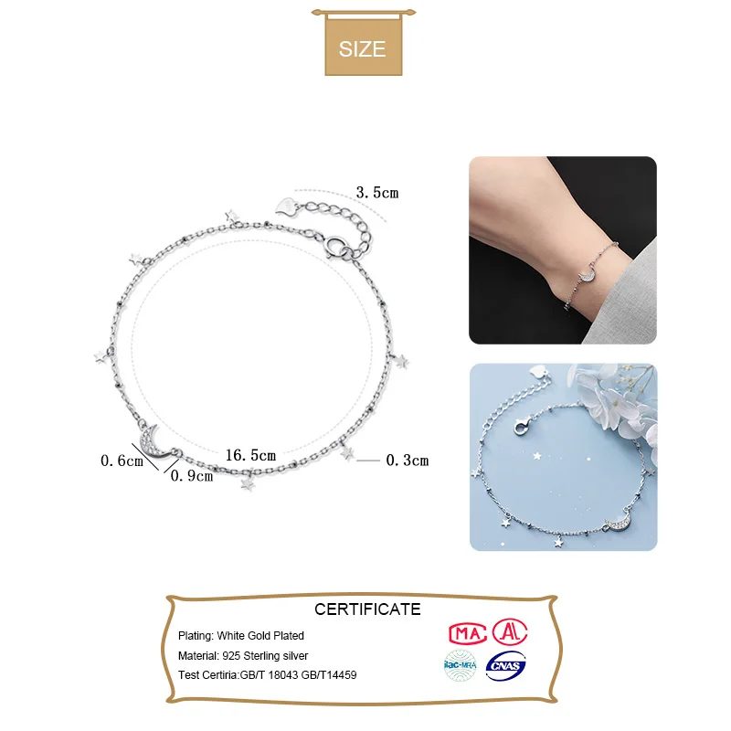 Trustdavis Authentic 925 Sterling Silver Fashion Dazzling CZ Moon Star Bracelet Anklets For Women Fine Jewelry Gift DA623 | Украшения и