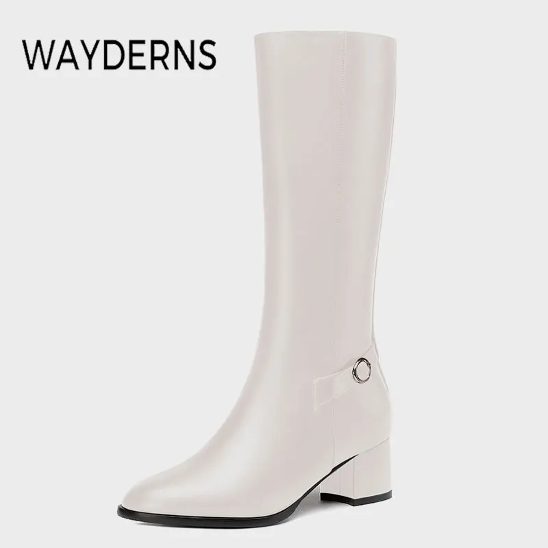 

WAYDERNS Ins New Women Long Boots Round Toe Winter Women'S Shoes Fashion Thick Heel Female Knee Boot Footwear Size 35-43