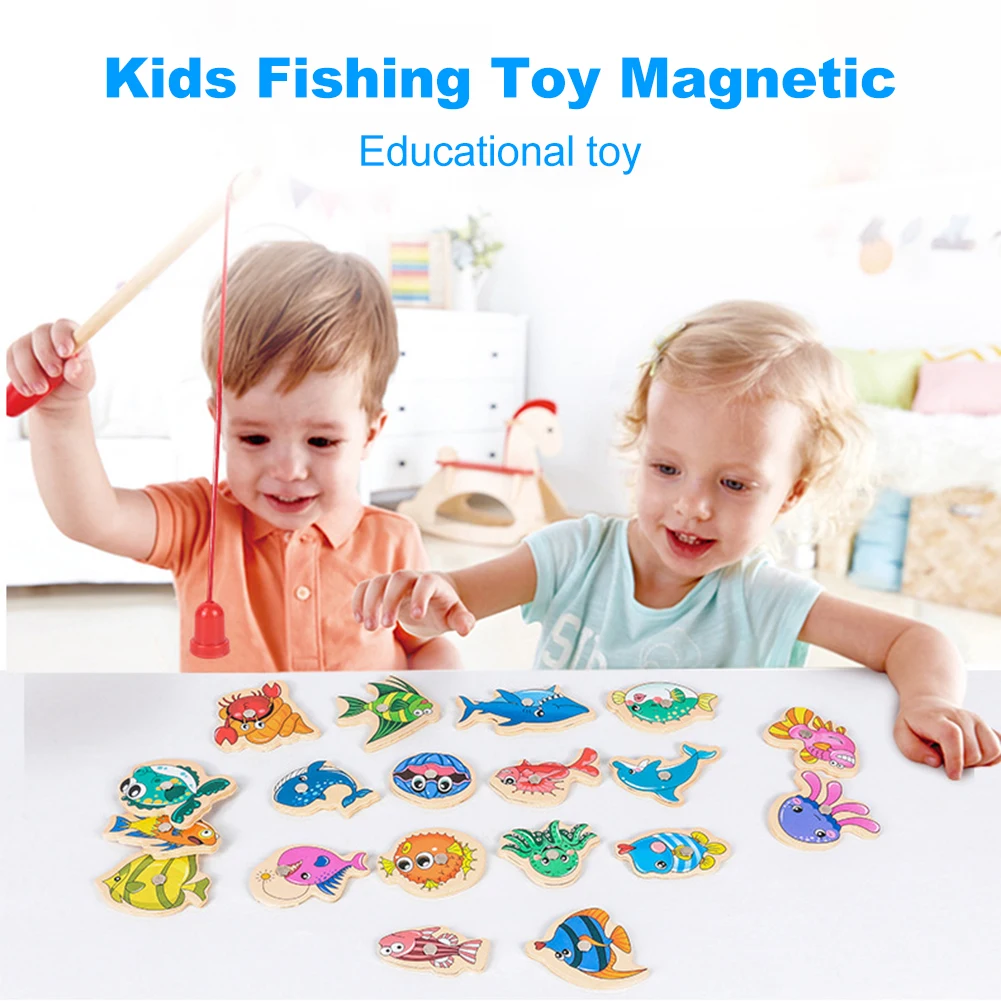 

Gift for Kids Magnets Fishing Game Toys Educational Wooden Toys Fun Cute Wooden Fish Learning Educational Play Games Montessori