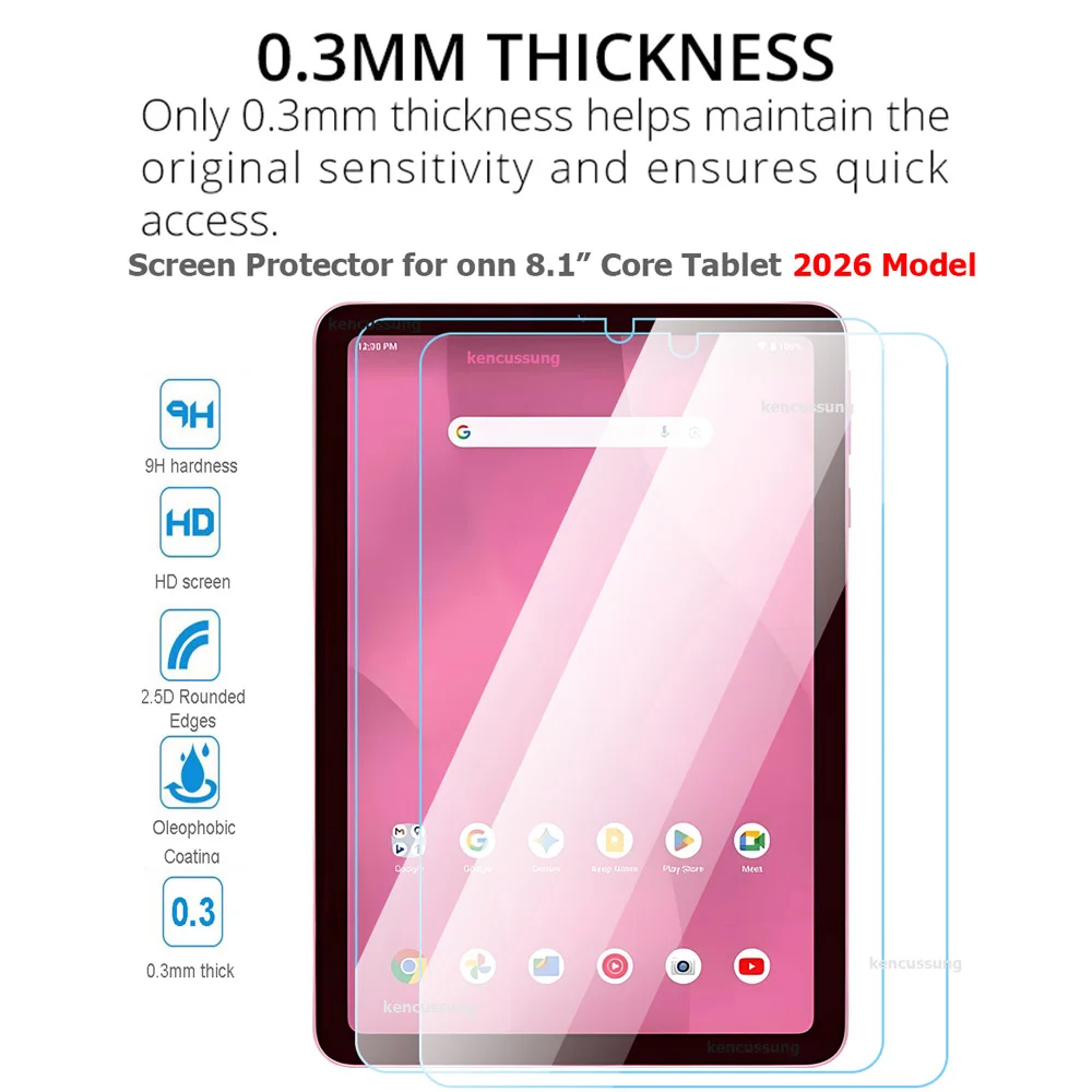 Фото Защитные пленки для экрана (2 шт.) для планшета onn 8.1'' Core, модель 2026, onn 8.1 дюйма, 0.3 мм, 2.5D HD, закаленное стекло, устойчивое к царапинам. №3