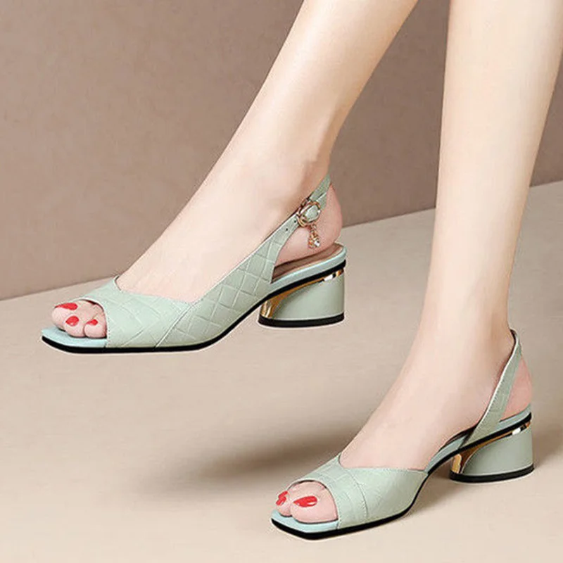 

2021 Summer Woman Sandals Open Toe Pumps Back Strap Mid Heels Dress Shoes Peep Toe Ladies Shoes Sandalias mujer Pumps 9059N
