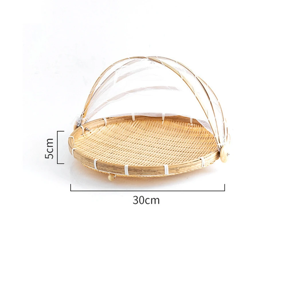 

Bamboo Woven Basket Anti-mosquito Net Fruit And Vegetable Basket Dustpan Kitchen Dining Bar Kitchen Storage Organization
