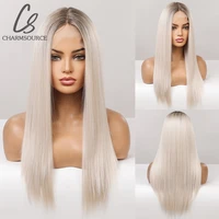 charmsource synthetic lace wigs for women long straight blonde white wig party cosplay high density hair