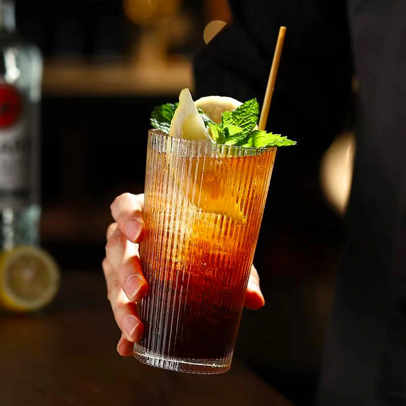 Красивые стеклянные чашки для воды чая вертикальные полосатые дорожная кофейная