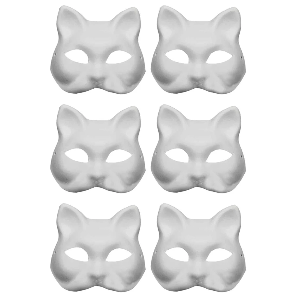 

6 Pcs DIY Cat Face Mask Couple Outfits Party Paper Blank Ordinary Cosplay Pulp Paintable Stage Performance Props Masquerade