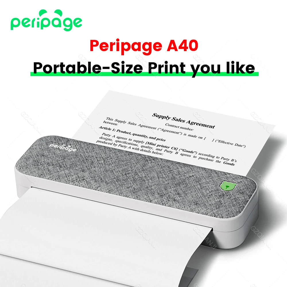 PeriPage A40 Printer Portable USB Bluetooth Wireless Thermal Transfer Maker for IOS Android System Printing Machine A4 Paper