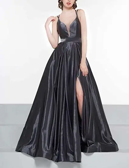 

Женские платья для выпускного вечера Spghetti с V-образным вырезом, длинным Боковым Разрезом, открытой спиной и карманами