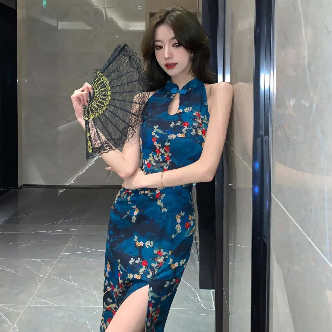 Китайское улучшенное Ципао очень большого размера 150 кг тонкое платье с ретро