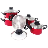 cookware set 5 pieces red glass lid store