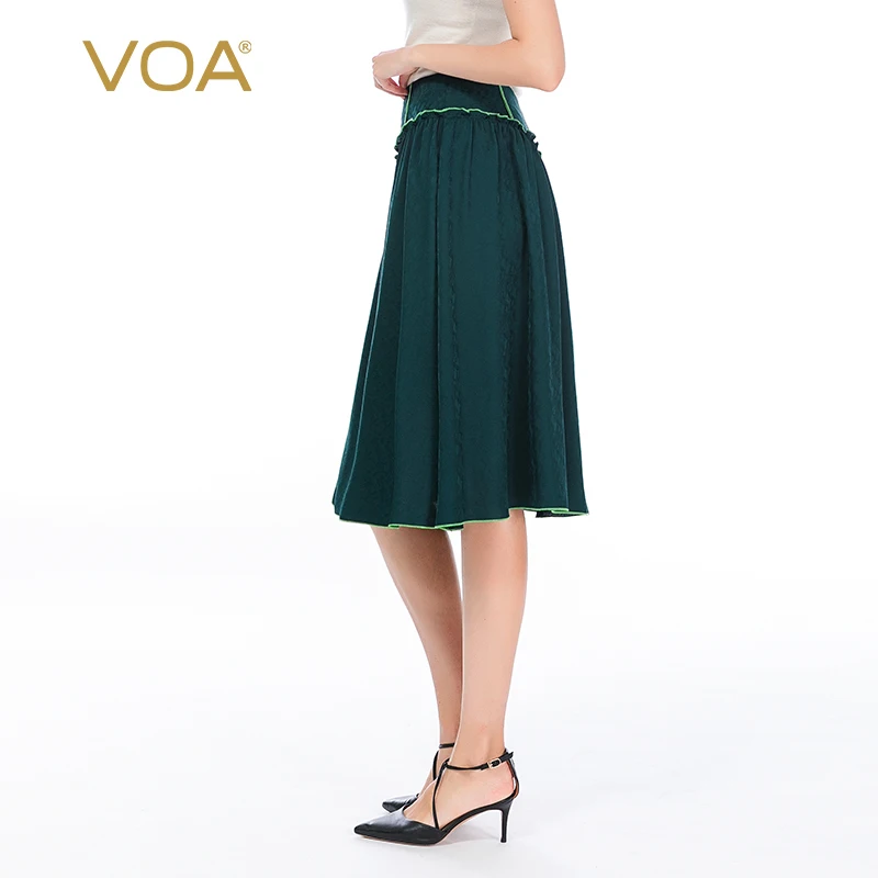 

VOA шелковые оливково-зеленые жаккардовые асимметричные юбки-зонты с боковой молнией и грибковым орнаментом в виде дерева, женские юбки CE22