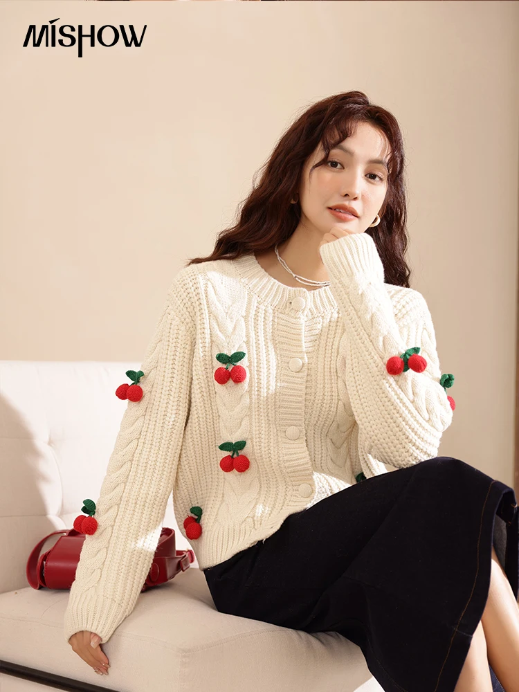 

MISHOW Sweater Cardigan Women 2022 Autumn Winter Korean Fashion Oneck Knitwears Warm Knit Cardigans Soft Knitted Tops MXB46Z1201