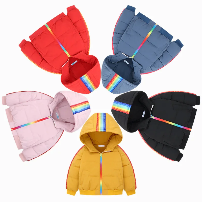 Детское хлопковое пальто на молнии с цветной полосой