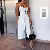 jumpsuit women sexy summer halter sleeveless straps long jumpsuit casual simple white lace up button wide leg overall jumpsuit