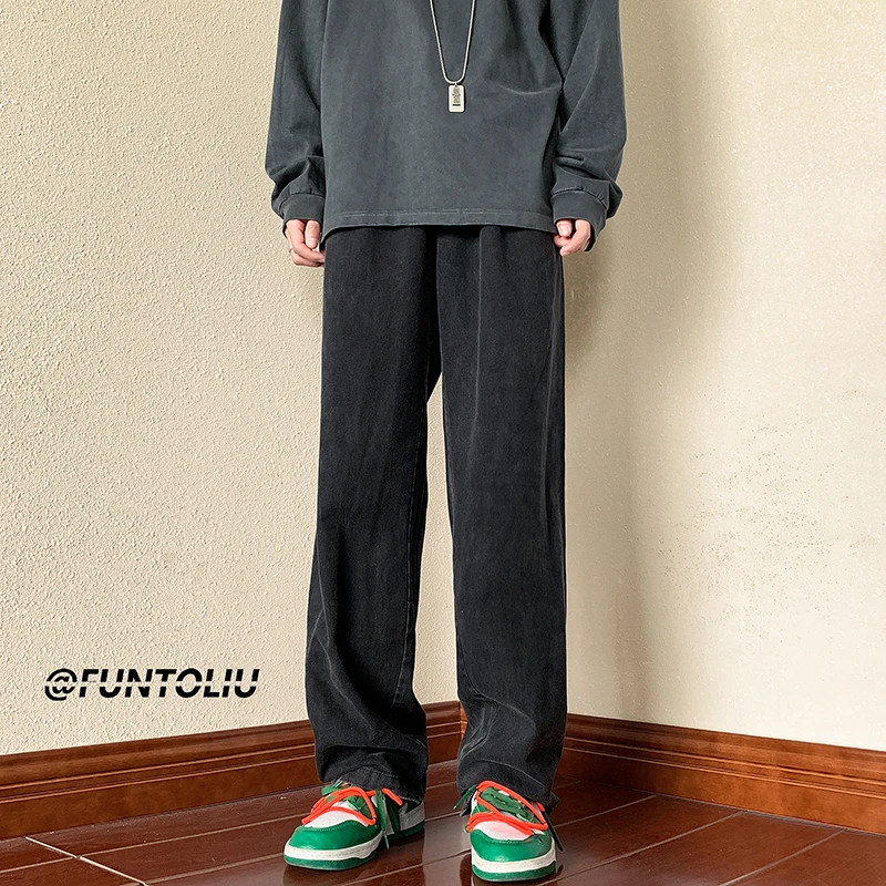 4 Colors Baggy Jeans Men Fashion Retro Casual Wide Leg Jeans Men Streetwear Hip Hop Loose Straight Denim Pants Mens Trousers