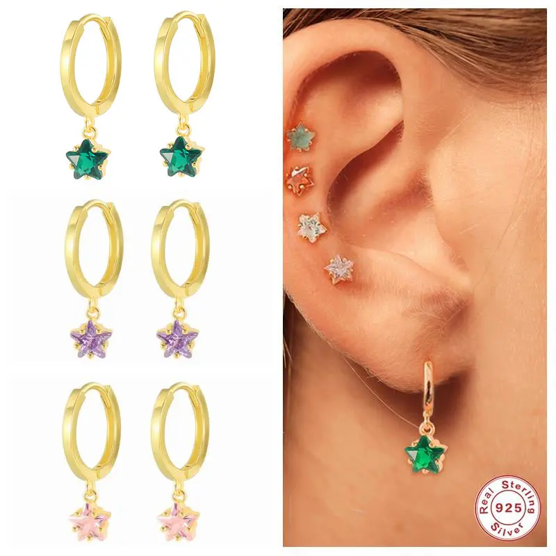 

Sterling Silver Minimalist Colorful Star Individuality Bohemia For Women Fashion Party Trending The Ins Same Style Earrings Gift