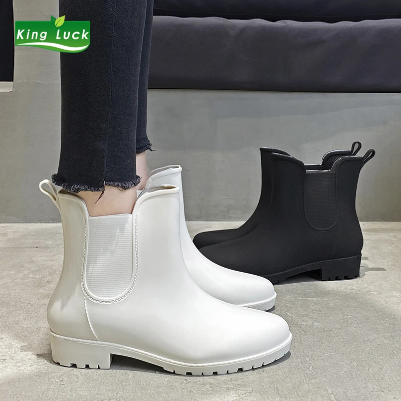 

0.6KG KingLuck Women Rain Boots Rubber Slip-on Shoes Girls For Water Waterproof Plastic Free Shipping Ladies White Female BOOT