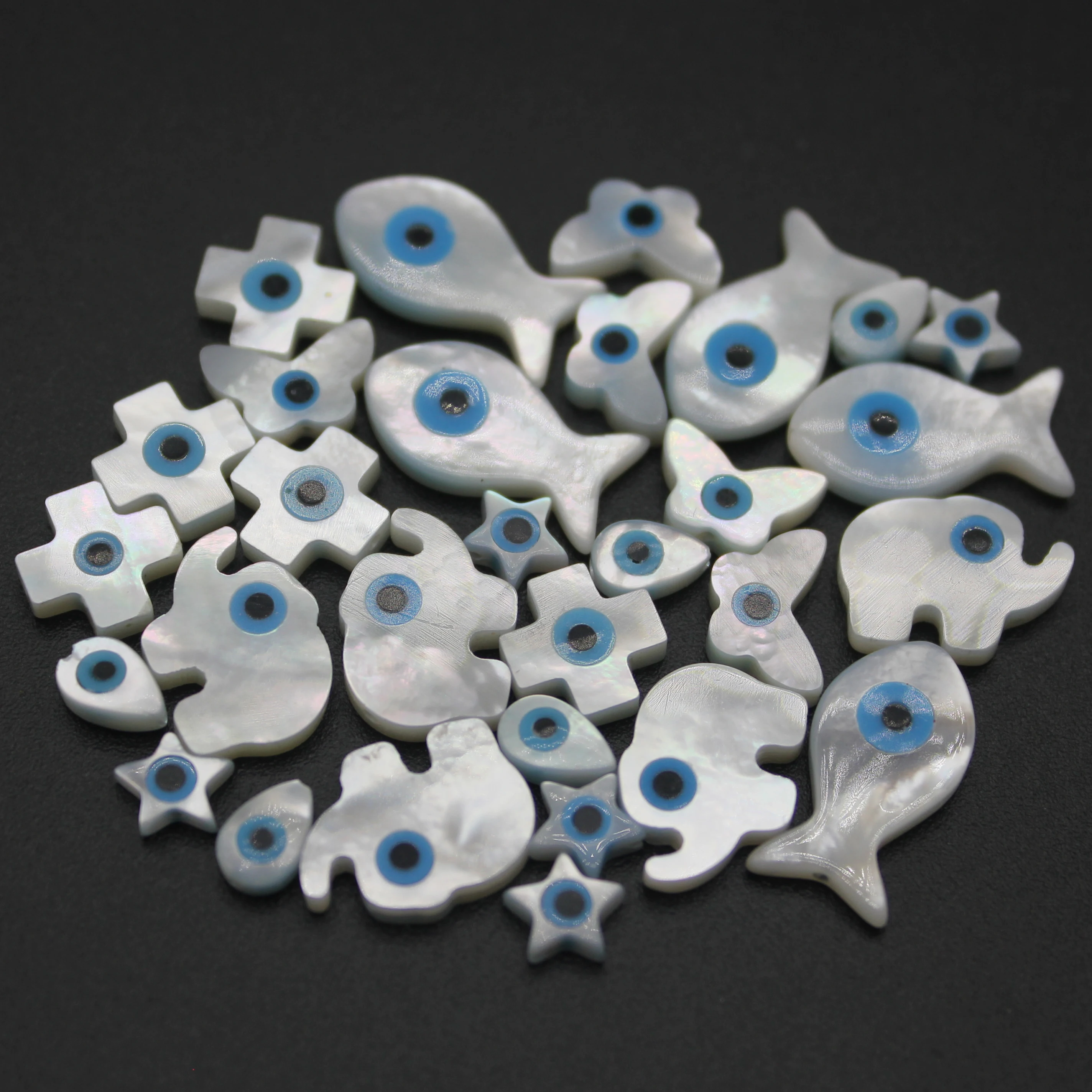 

Natural Mother of Pearl Shell Beads Blue Evil Eye Cut Multiple Shapes For Jewelry Making DIY Handmade Pendant Bracelet Necklace
