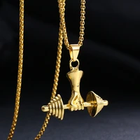 creative hip hop style personality sweater chain wild hand held dumbbell pendant men and women necklace jewelry wholesale