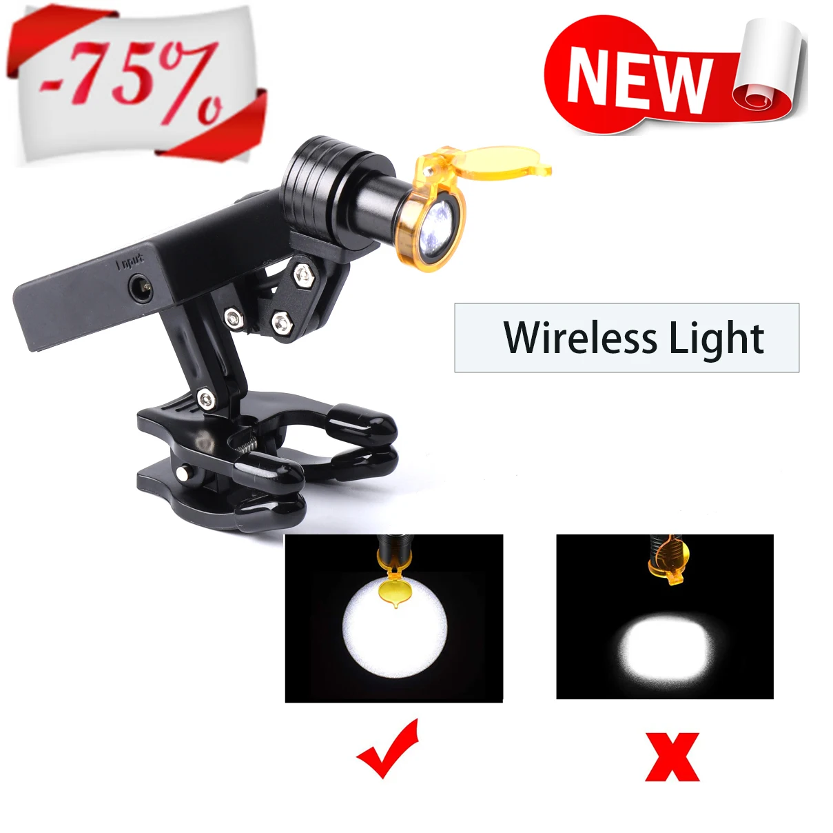 

Wireless Headlight Headlamp Portable For Dental Loupes Lab Medical Magnifiers With Glasses Clip Yellow Filter