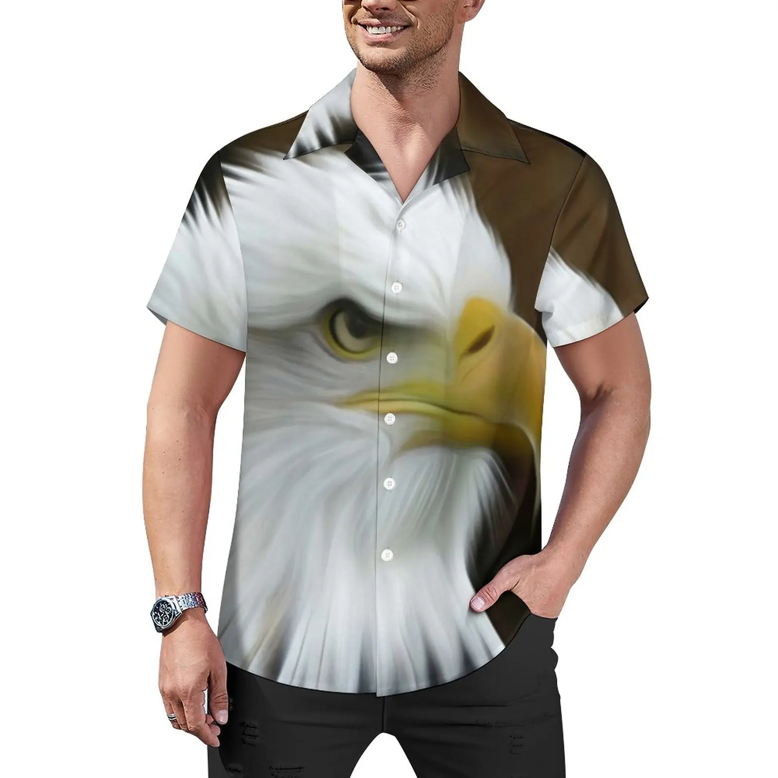 

Bald Eagle Painting Casual Shirt Patriotic Sea Eagles Beach Loose Shirt Hawaii Blouses Short-Sleeve Custom Oversized Clothing