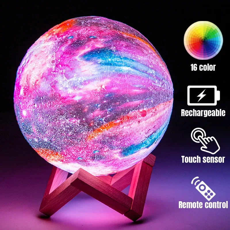 

3D Printing Galaxy Moon Lamp Moon Night Light Kids Night Light 16 Color Change Touch and Remote Control Galaxy Light As a Gift
