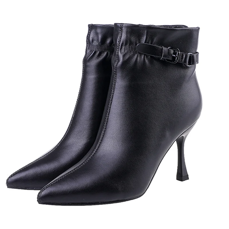 

2021 New Autumn and Winter Short Boots Pointed Toe Stiletto Pure Color Comfortable Women's Boots All-match Naked Boots