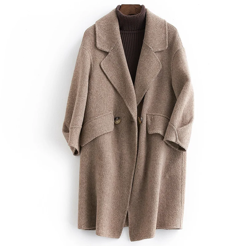 

Winter Autumn Korean Style Women Wool Coat Fashion Double-sided Woolen Coats Alpaca Cashmere Jackets Female Jacket