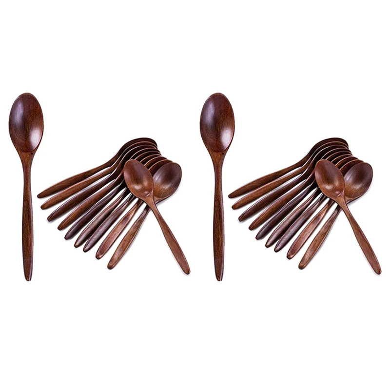 

20 PCS Wood Soup Spoon Set, Long Handle Natural Wood Table Spoons For Eating Mixing Stirring Cooking - 7.3 Inches