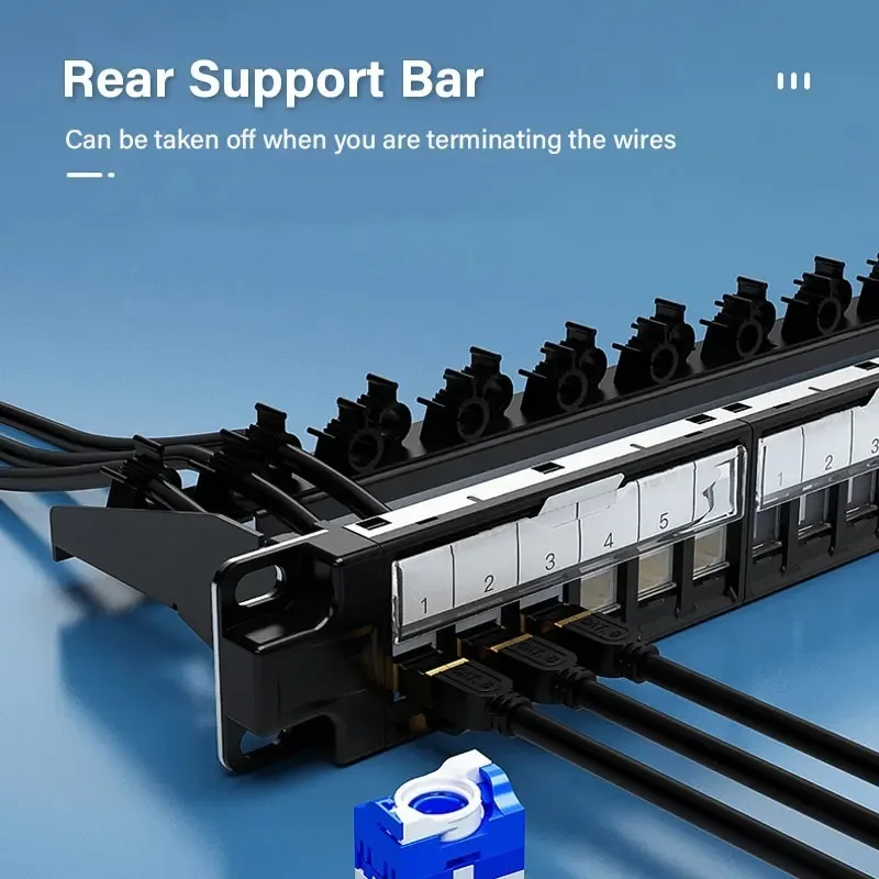 Фото Патч-панель на 24 порта RJ45 с экранированием и заглушками для Keystone Jacks/Keystone Coupler, для установки в стойку или на стену №5