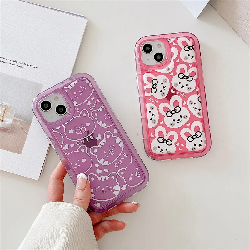 

Jelly Bag Cartoon Drawing Cute Cat Rabbit Phone Case Cover for IPhone 11 12 13 Pro Max Shockproof Case for IPhone 13 Cases
