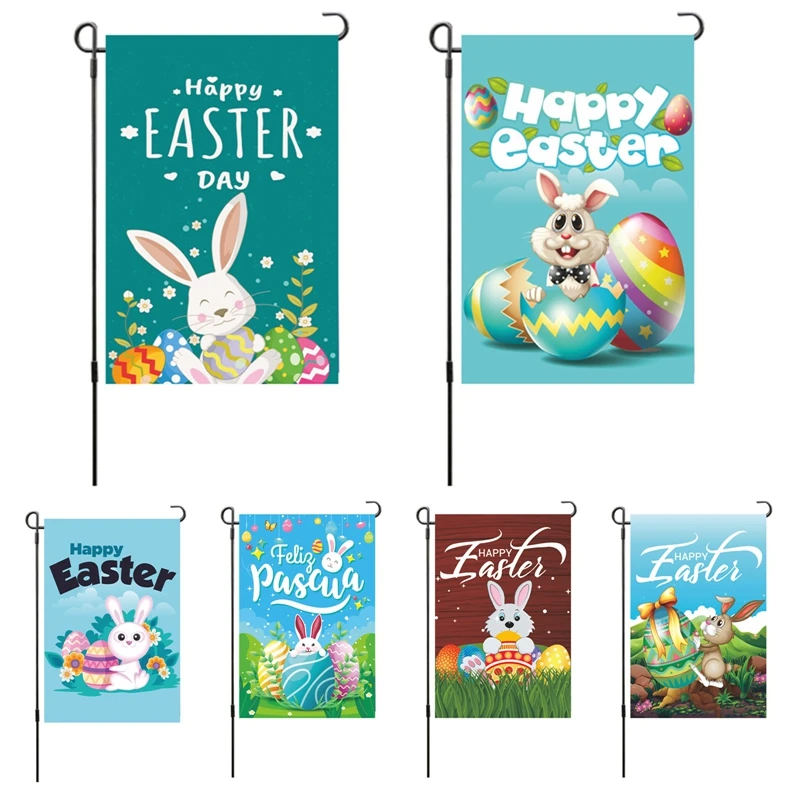 

Happy Easter Garden Flag Double Sided Gnome Elf Rabbit Carrot Pattern Print Country Home Yard Decor Banner Flag 34X45cm