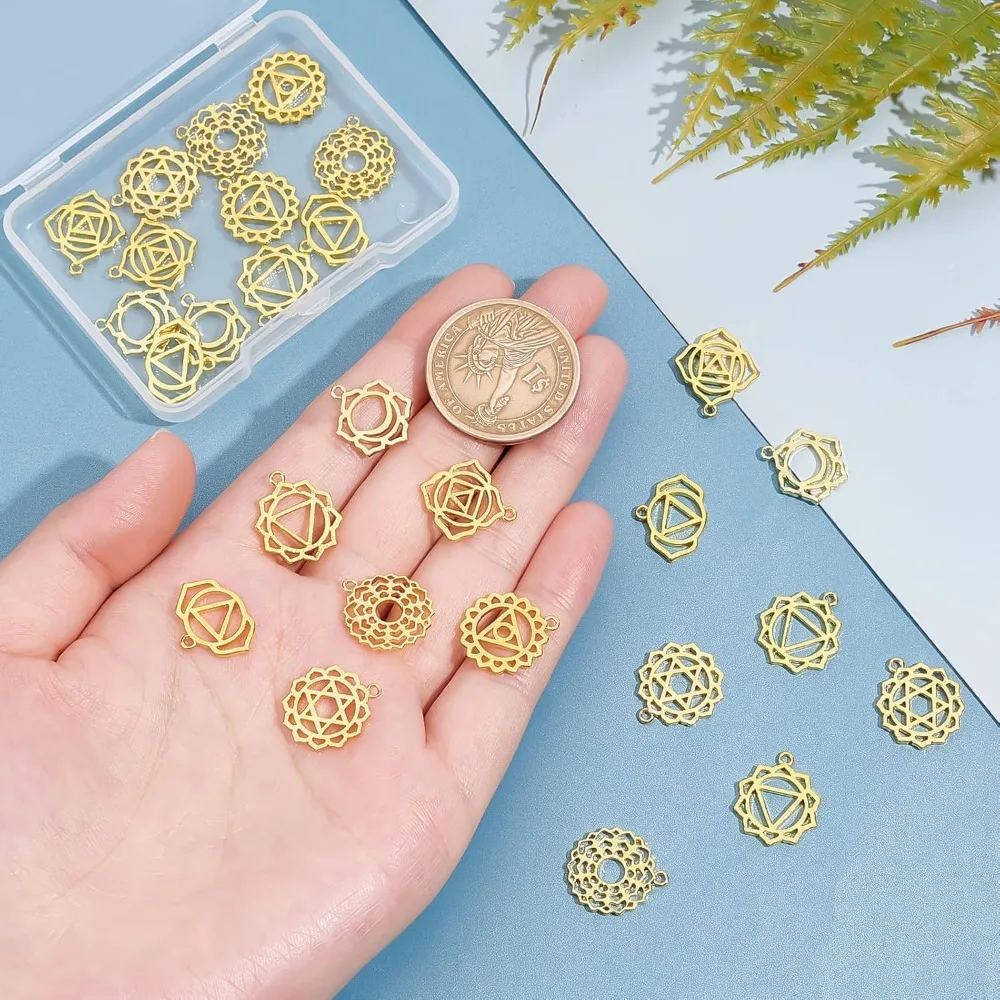 28 шт. 7 стилей 18-каратное позолоченное чакра подвески йога ОМ вдохновляющие полые