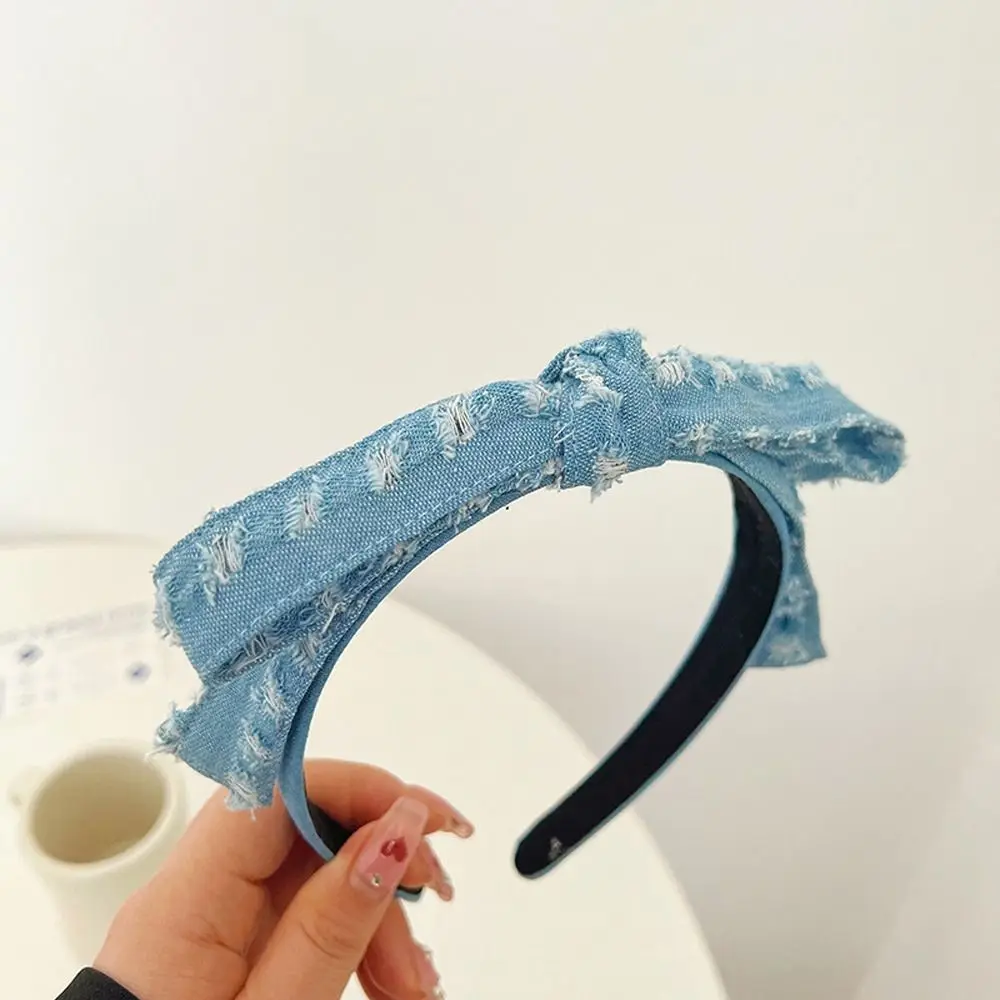 

Braided Headbands Head Wrape Fashion Headdress Bowkont Women Hair Hoop Korean Hairband Bow Headband Cowboy Blue