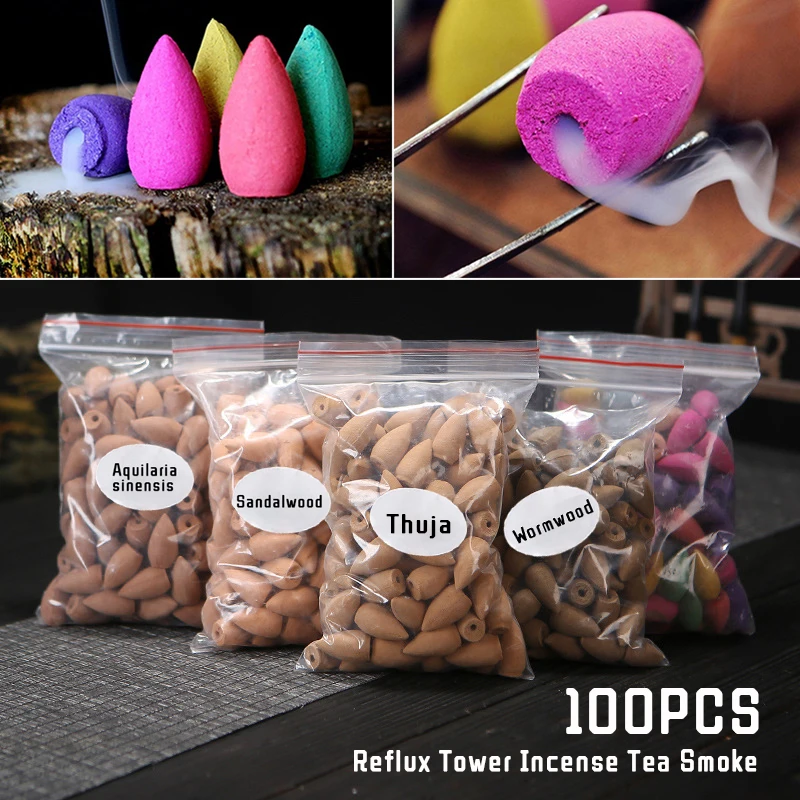 

100Pcs Backflow Incense Grains Incense Deodorant Natural Cone Sandalwood Agarwood Wormwood Air Deodorization Aromatherapy